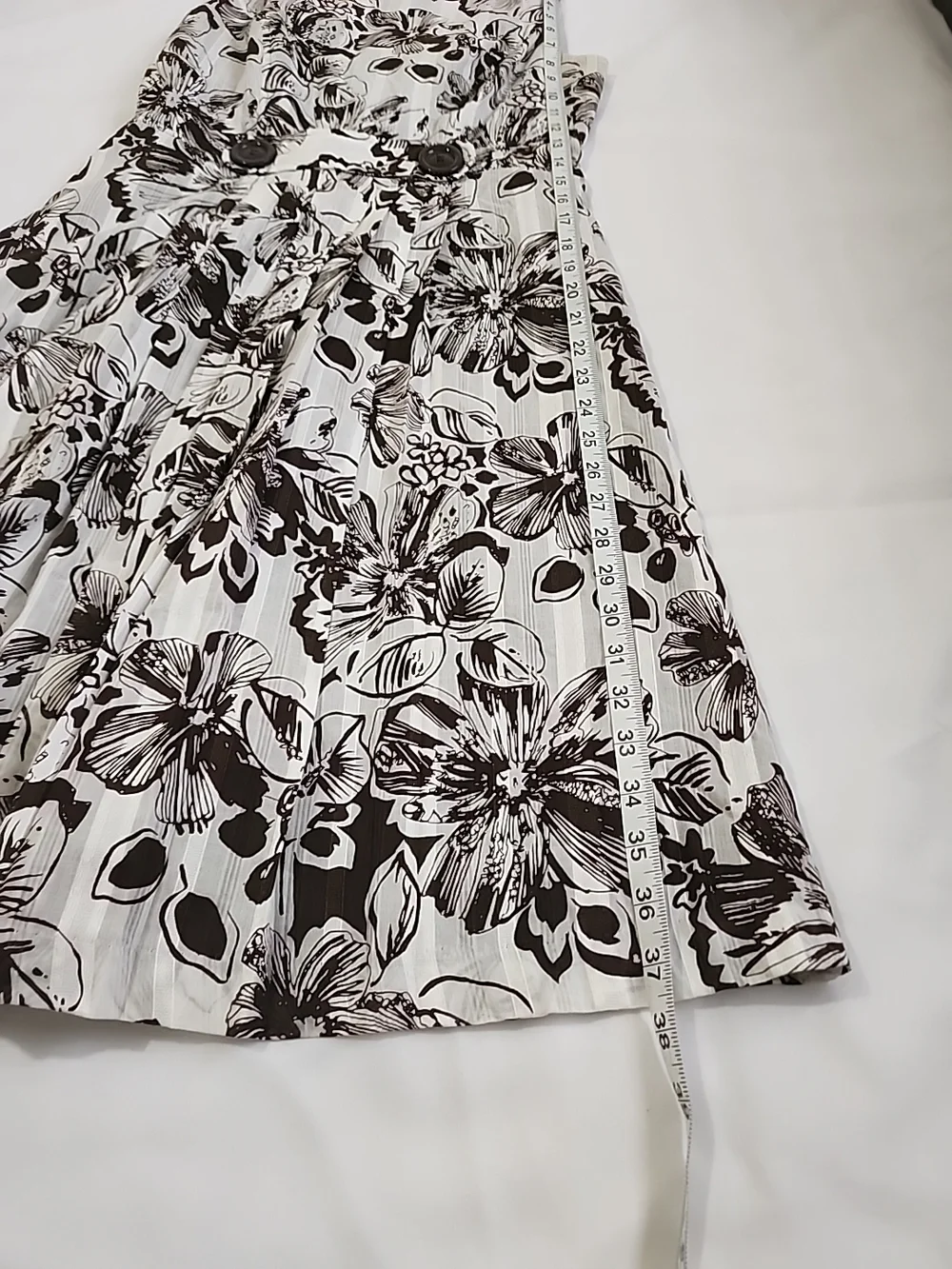 Robbie‎ Bee Dress Womens Size 6 Brown White Floral Sleeveless Pockets Lined